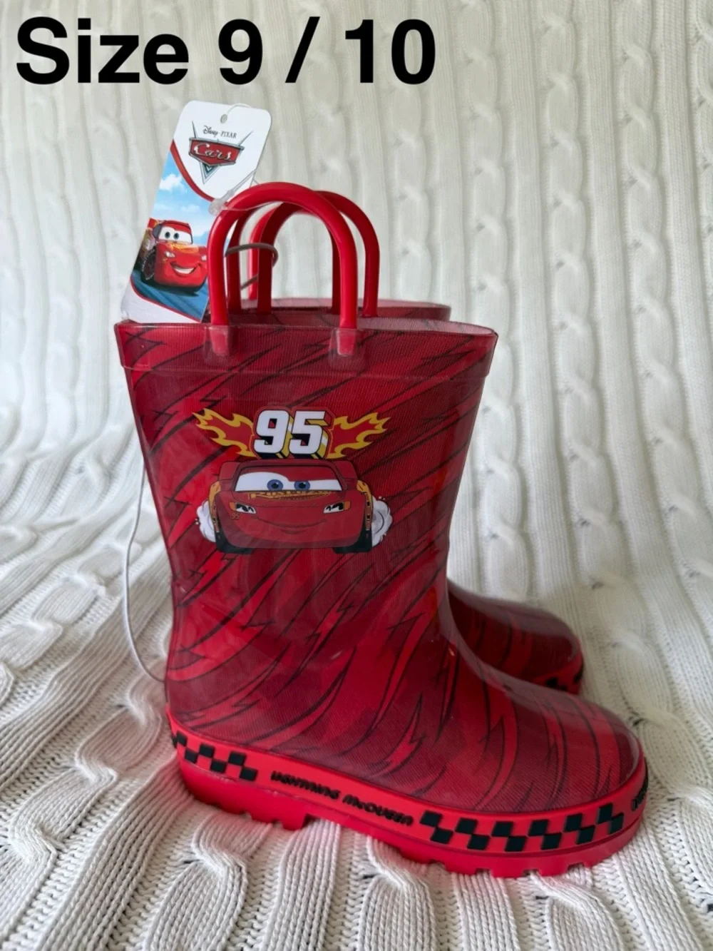 Disney Pixar Cars Lightning McQueen Rain Boot 9 10 Boys Shoes Kachow 95 LMQ Race